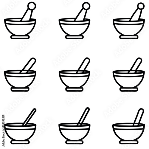 Set of Outline Illustrations of Traditional Apothecary Tools