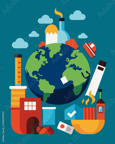 The overproduction of certain goods has created an environmental concern as waste and excess products are often discarded in an unsustainable manner.. Vector illustration