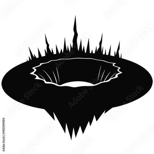 Black and White Vector Illustration of a Mysterious Bottomless Pit or Abyss with Jagged Edges - Fantasy Graphic Art Design