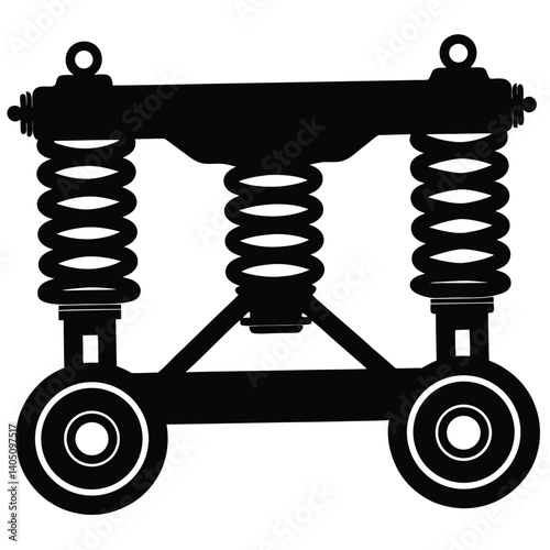 Silhouette of a Bogie Suspension System: Detailed Black and White Vector Illustration of Train Wheelset and Spring Dampers