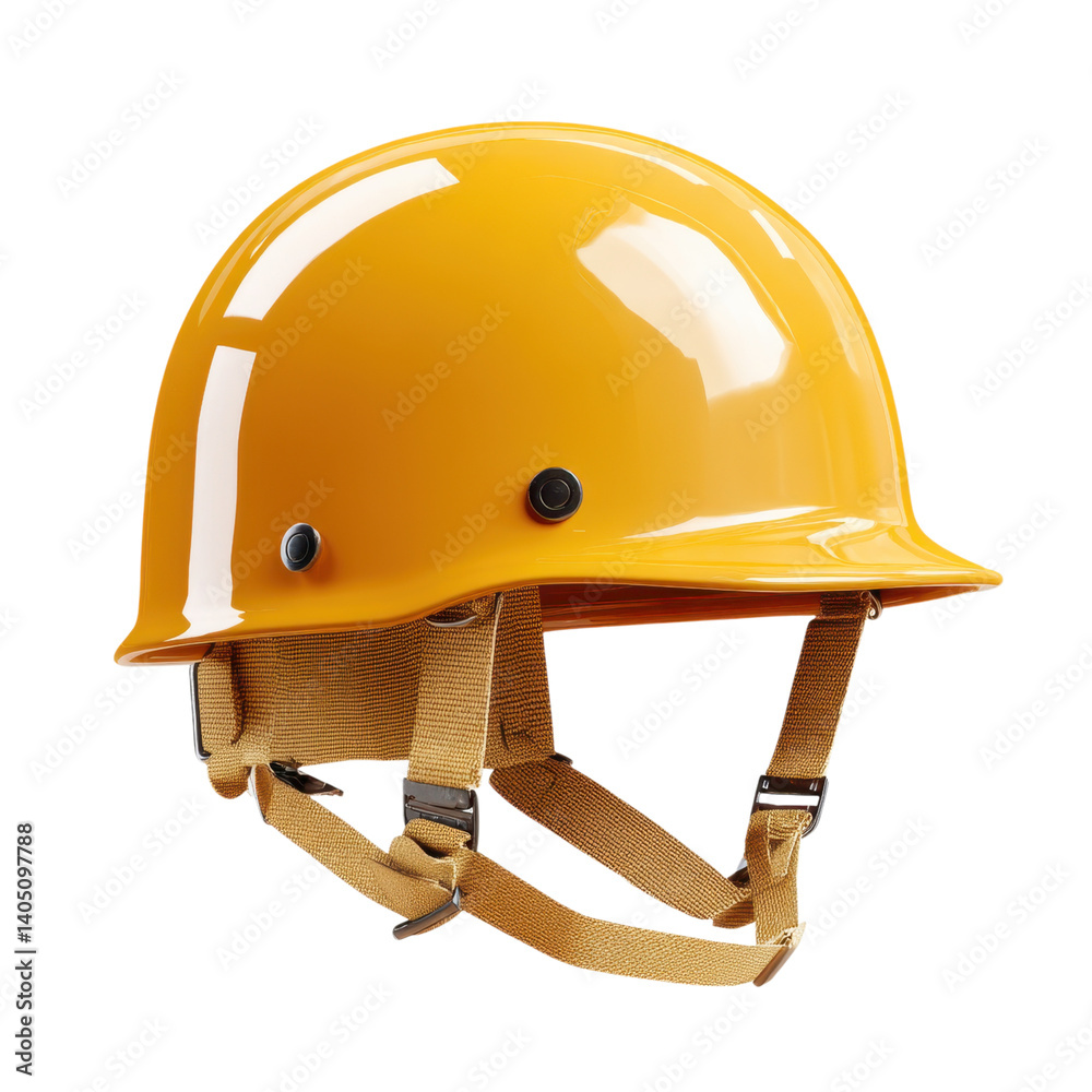 Fototapeta premium Yellow hard hat for construction and safety. Protective headgear for industrial work and site safety.