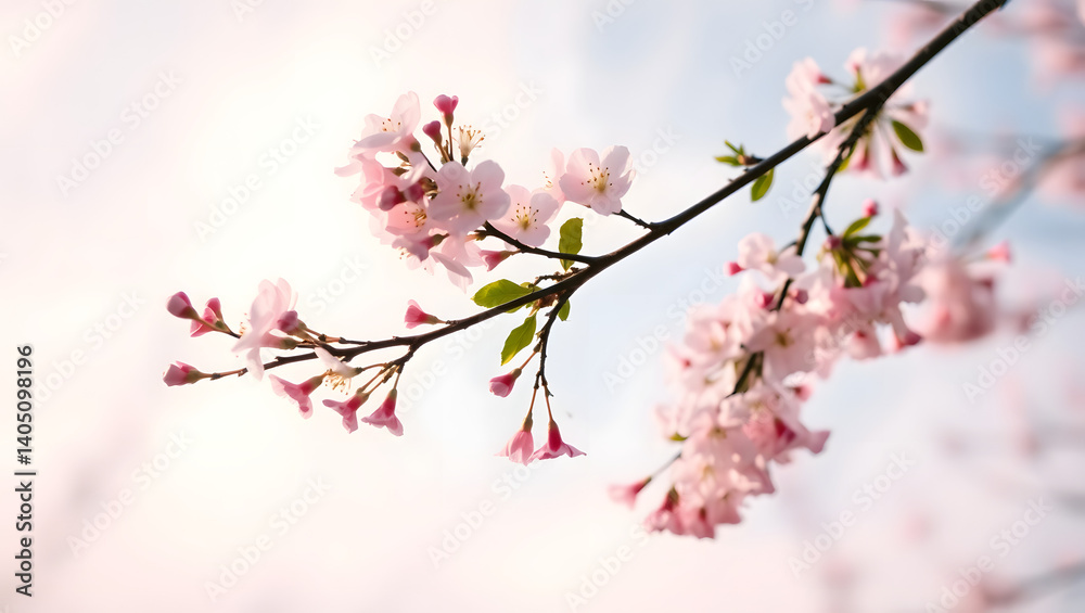 Delicate Spring Blossoms Pink Cherry Tree Branch in Soft Light Delicate Spring Blossoms Pink Cherry Tree Branch in Soft Light
