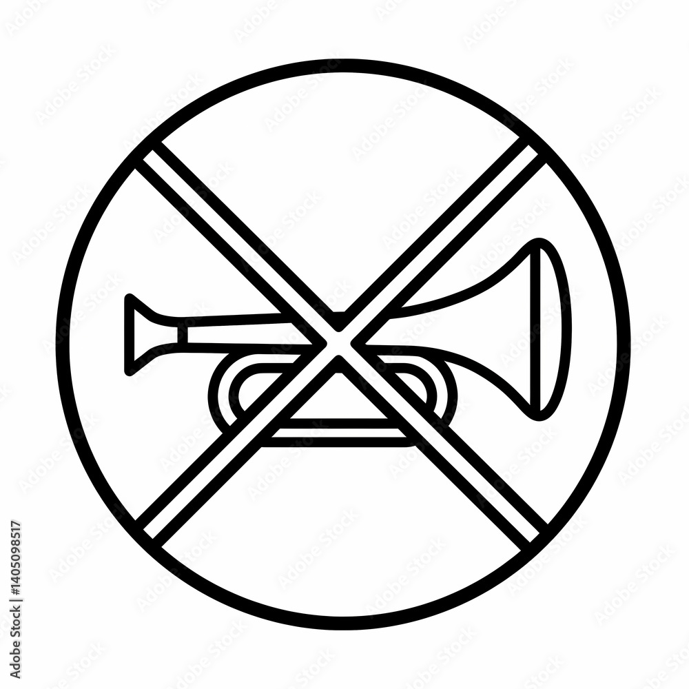 No Horn Blowing Quiet Zone Symbol, Illustration No Horn Blowing Quiet Zone Symbol, Illustration