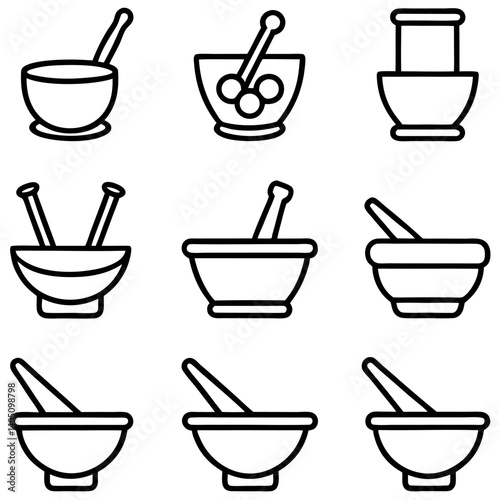 Set of Outline Illustrations of Traditional Apothecary Tools