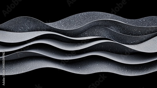 A series of overlapping, wavy, gray shapes with small white speckles.