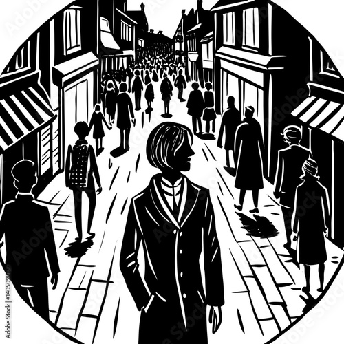 Person walking in a bustling street surrounded by a crowd  