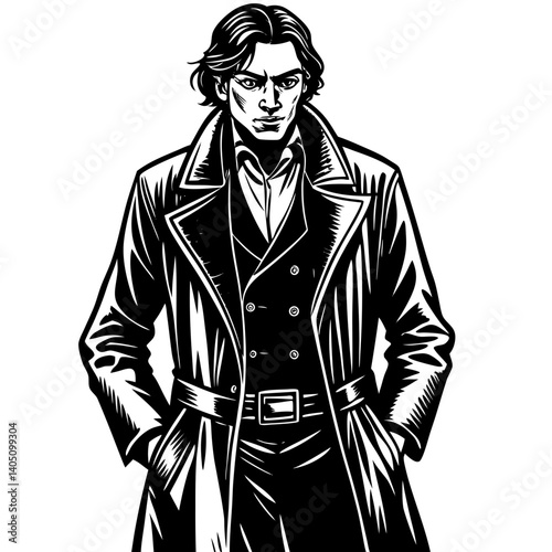 Mysterious man in a trench coat showing confidence  