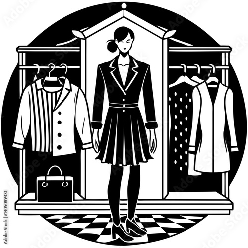 Woman trying on fashionable clothes in a trendy boutique  