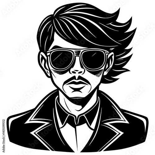 Stylish man with sunglasses posing in an artistic illustration  
