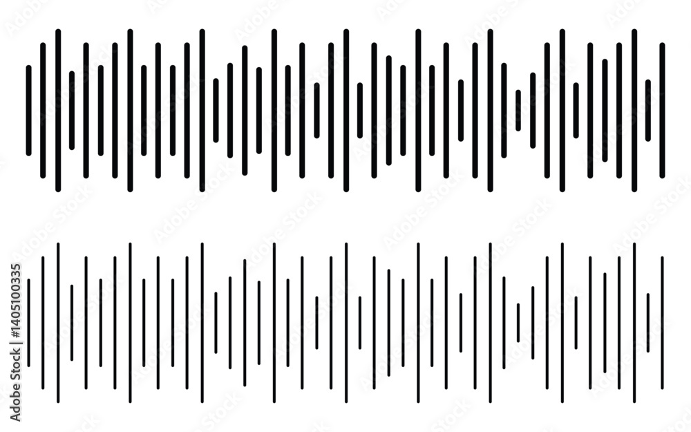 Black soundwave equalizer isolated on white background. Abstract music wave, radio signal frequency and digital voice visualisation. Audio sound symbol vector illustration. Black soundwave equalizer isolated on white background. Abstract music wave, radio signal frequency and digital voice visualisation. Audio sound symbol vector illustration.