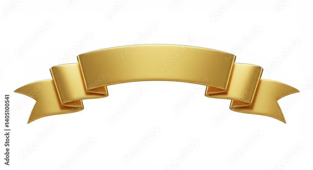 Golden Decorative Ribbon Banner on White Background Golden Decorative Ribbon Banner on White Background