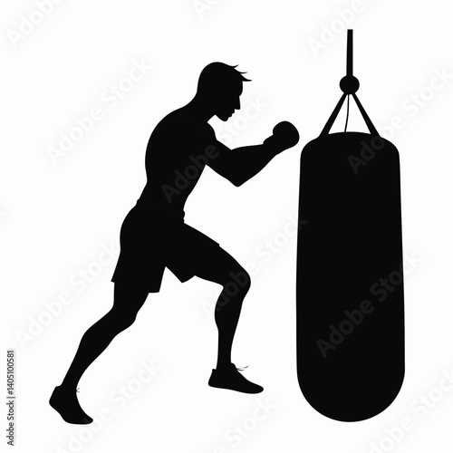 realistic silhouette of a boxer punching a speed bag vector illustration