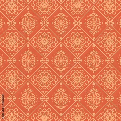 Seamless traditional fabric pattern with intricate timeless designs.