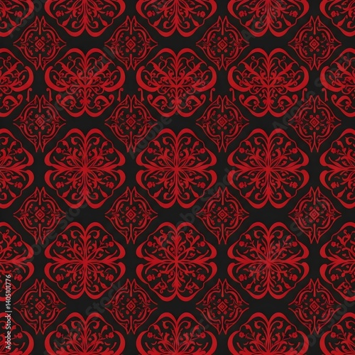 Seamless traditional fabric pattern with intricate timeless designs.
