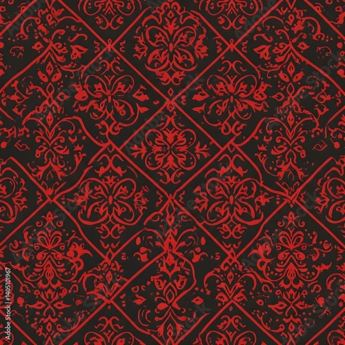 Seamless traditional fabric pattern with intricate timeless designs.