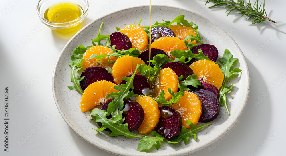 Fresh Orange And Beet Salad With Arugula Dressed With Olive Oil Fresh Orange And Beet Salad With Arugula Dressed With Olive Oil