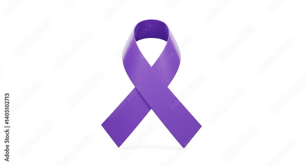 Purple Ribbon on White Background for Awareness Support