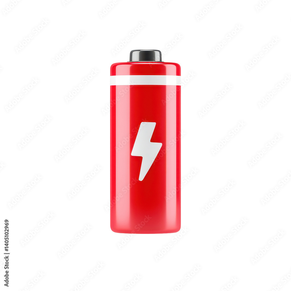 Red battery with a lightning bolt symbol, indicating full charge. Energy concept. Red battery with a lightning bolt symbol, indicating full charge. Energy concept.