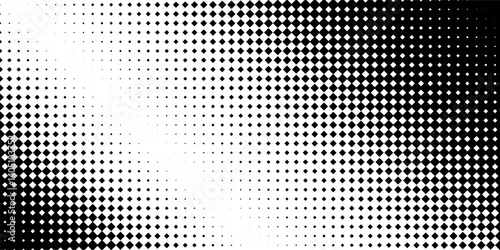 Dot pattern background. Square geometric pixel vector speed fade. Abstract particle grid gradient digital texture. Diamond shape graphic halftone mosaic. Dissolve gradation effect transform technology