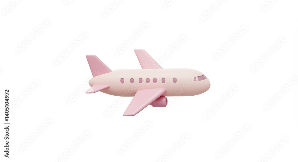Fototapeta premium Airplane Flying Pink Aircraft on White Background