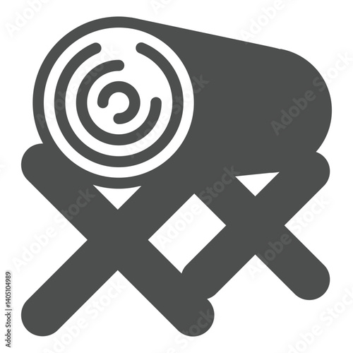 Heavy duty log stand solid icon, forest industry concept. Vector graphics. Log for manual sawing, woodwork sign on white background, glyph style icon for mobile or web design.