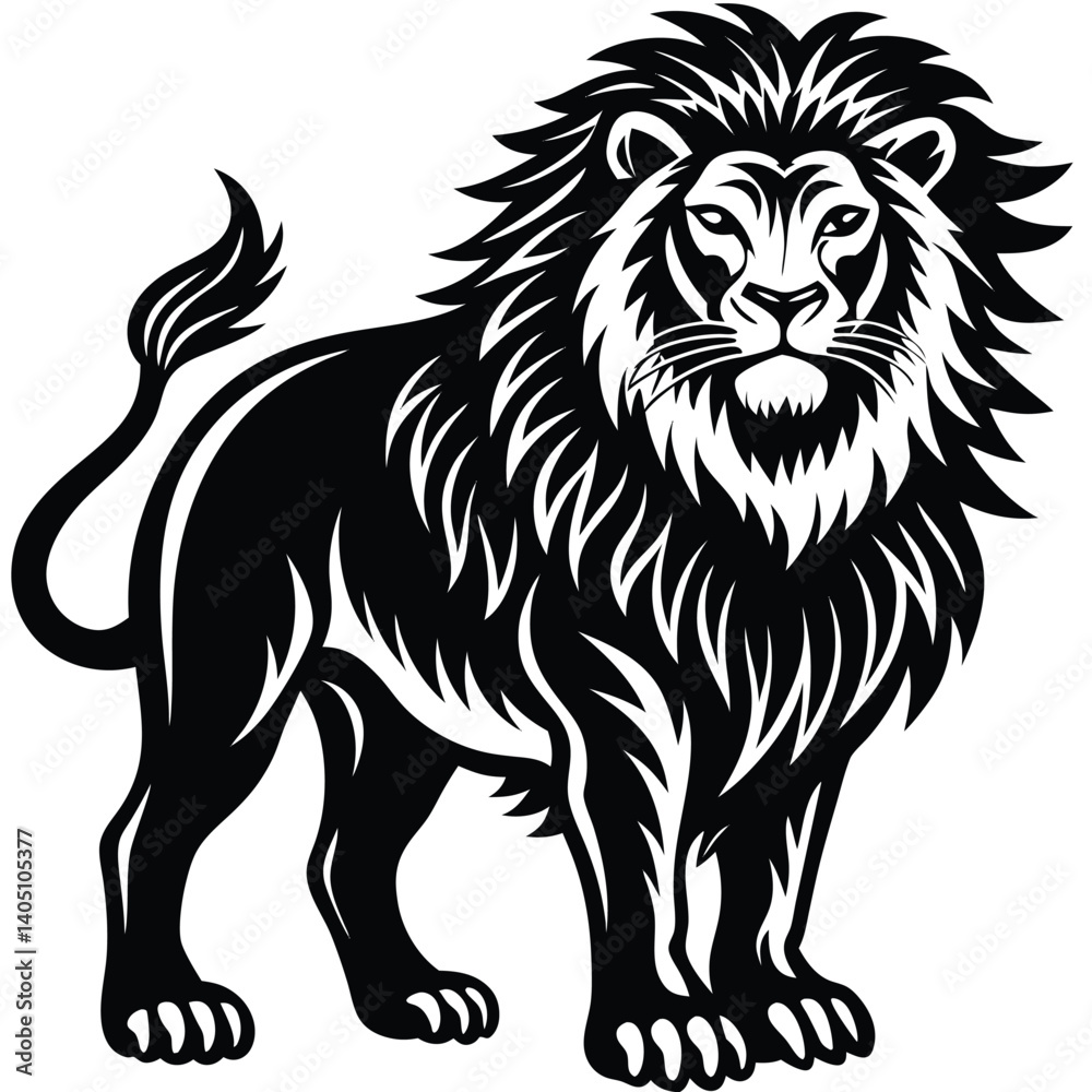 Powerful lion head vector illustration, a wild beast silhouette Powerful lion head vector illustration, a wild beast silhouette