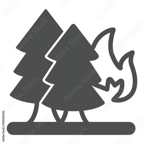 Trees and wildfire solid icon, firefighting concept. Vector graphics. Burning trees, forest sign on white background, glyph style icon for mobile or web design.