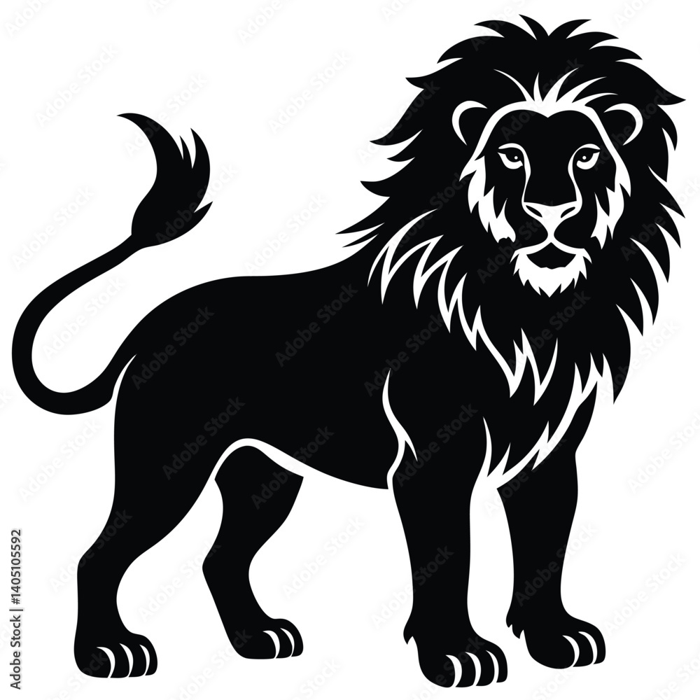 Fototapeta premium Wild lion vector illustration, a black beast head tattoo