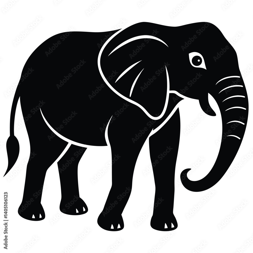 Fototapeta premium A cheerful gray baby elephant cartoon with a big trunk, a cute wild animal vector illustration