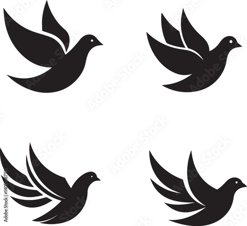 Set of silhouette dove