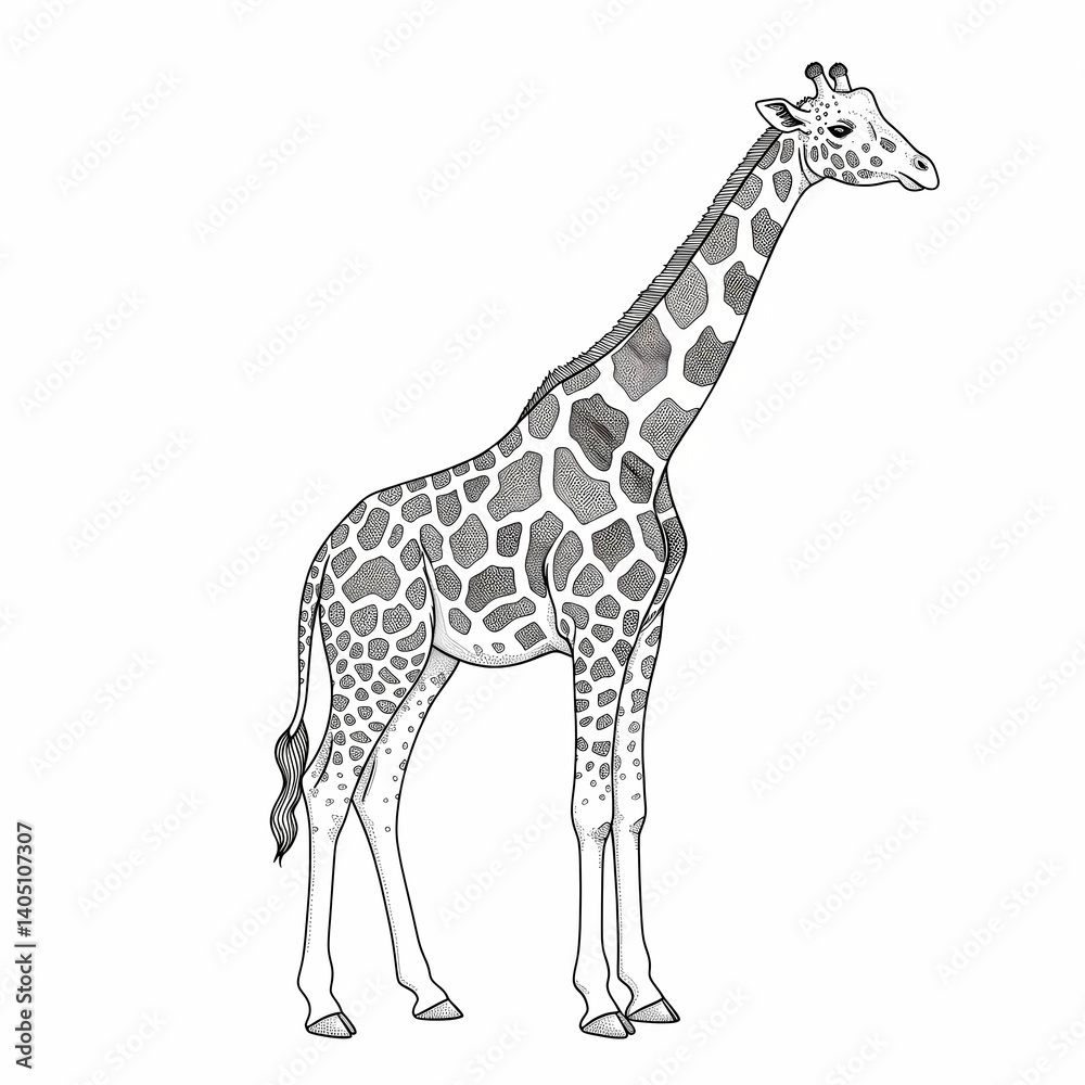 Naklejka premium Elegant Giraffe Illustration Detailed Line Art of a Giraffa Camelopardalis
