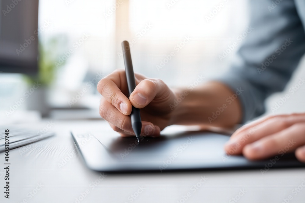 Close-up of person drawing on digital tablet. creative digital work, online design and graphic production Close-up of person drawing on digital tablet. creative digital work, online design and graphic production