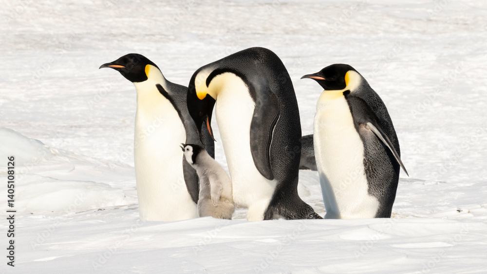 Fototapeta premium Emperor Penguins with chicks in Antarctica