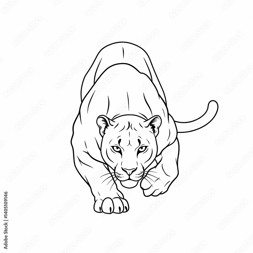Obraz premium Powerful Cougar Line Art Majestic Big Cat Illustration