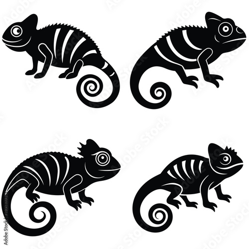 Isolated black and white cartoon animals including zebra and tiger silhouettes