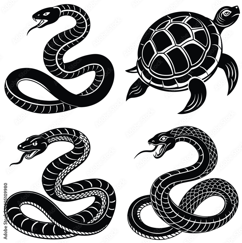 Obraz premium Black vector serpent tattoo illustration