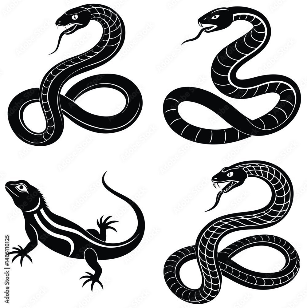 Obraz premium Black vector serpent tattoo illustration
