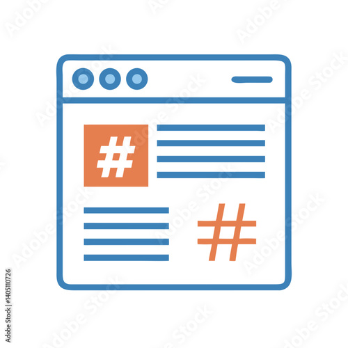 Blog Page with Hashtags Icon Representing Social Media Engagement and Content