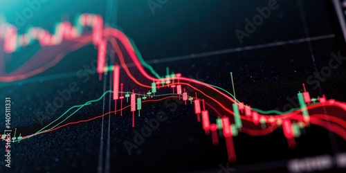a close up of a stock chart with a red and green line photo