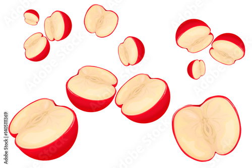 a collection of apples that have been cut without a background