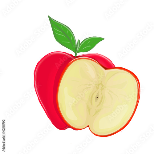 red apple with leaf without background