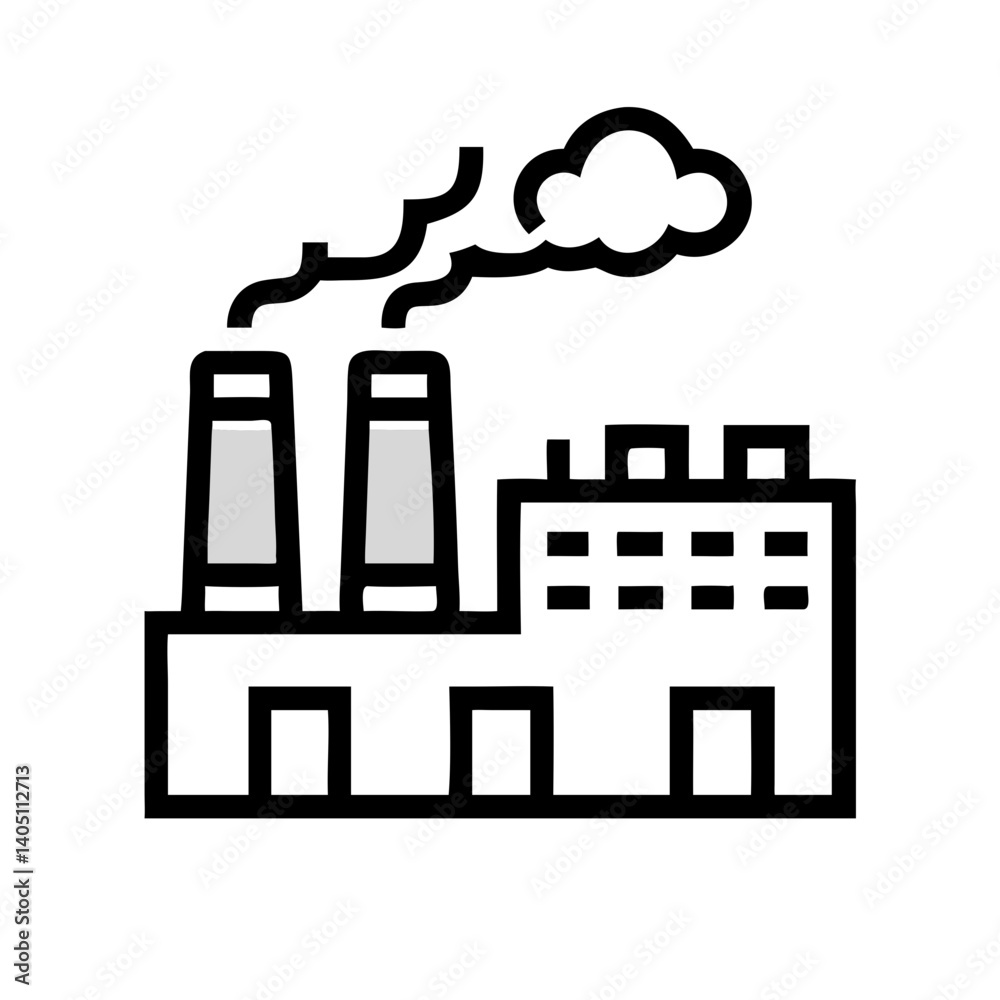 Factory with Chimney Icon Representing Manufacturing and Industrial Operations Factory with Chimney Icon Representing Manufacturing and Industrial Operations