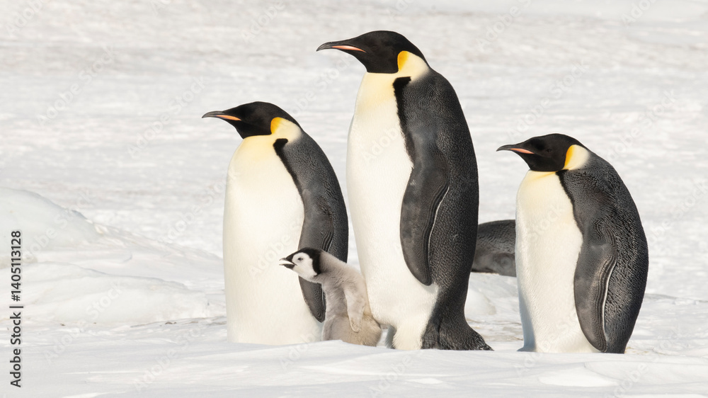 Fototapeta premium Emperor Penguins with chicks in Antarctica 