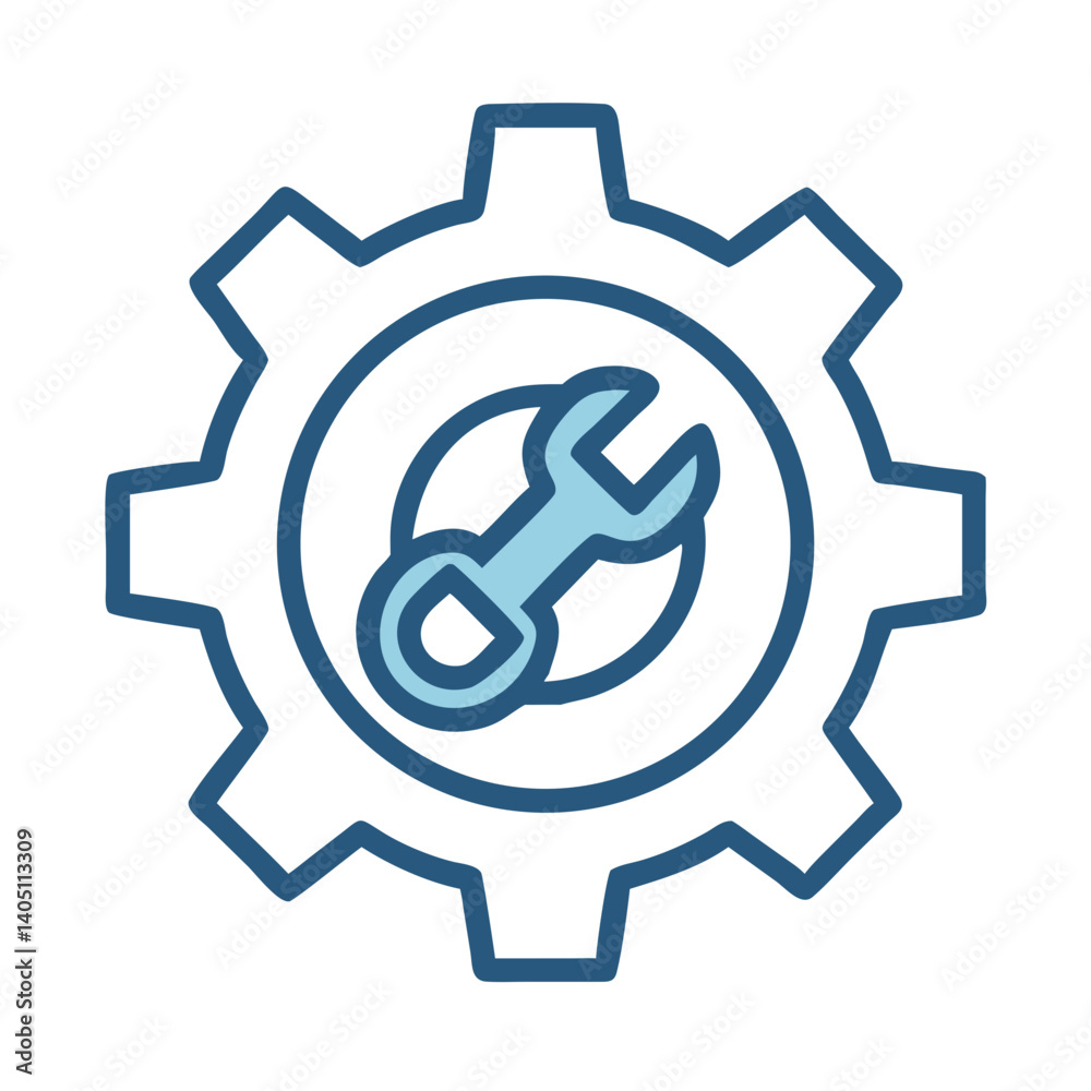 Gear with Wrench Icon Representing Mechanical Maintenance and Engineering Gear with Wrench Icon Representing Mechanical Maintenance and Engineering