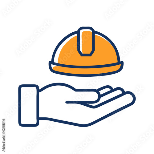 Hand Holding Hard Hat Icon Representing Worker and Construction Safety