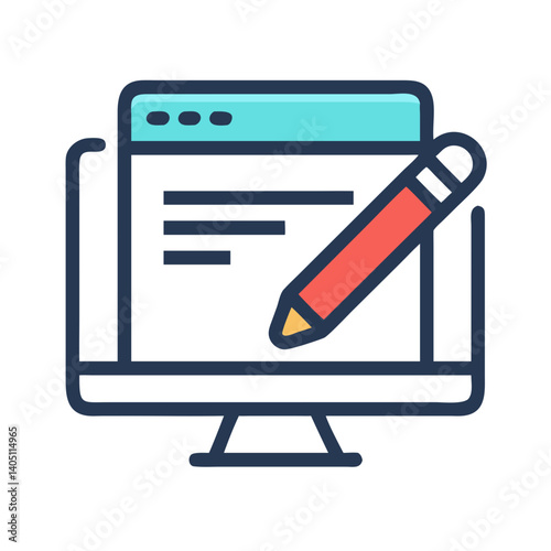 Monitor with Pencil Icon Representing Website Design and Content Creation