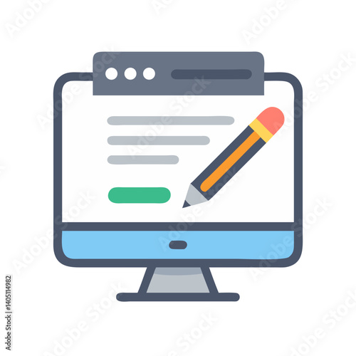 Monitor with Pencil Icon Representing Website Design and Content Creation