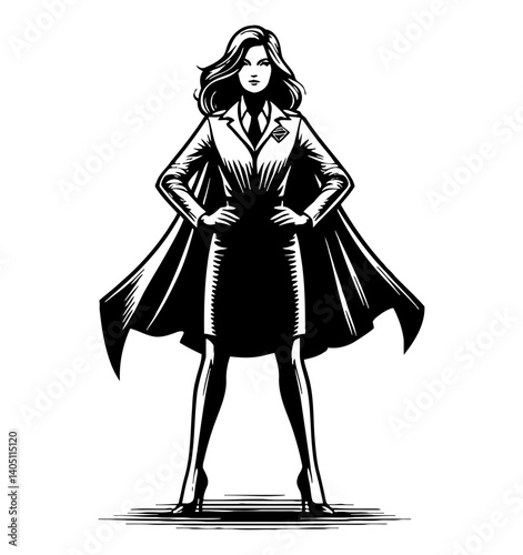 Confident Businesswoman Superhero Standing with Hands on Hips, Ready to Face Challenges