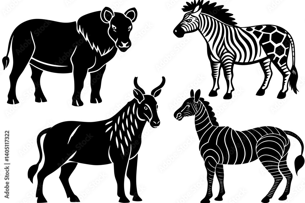 Obraz premium Animal Silhouettes Vector Set – African Safari Animal Designs in Black Graphic Style