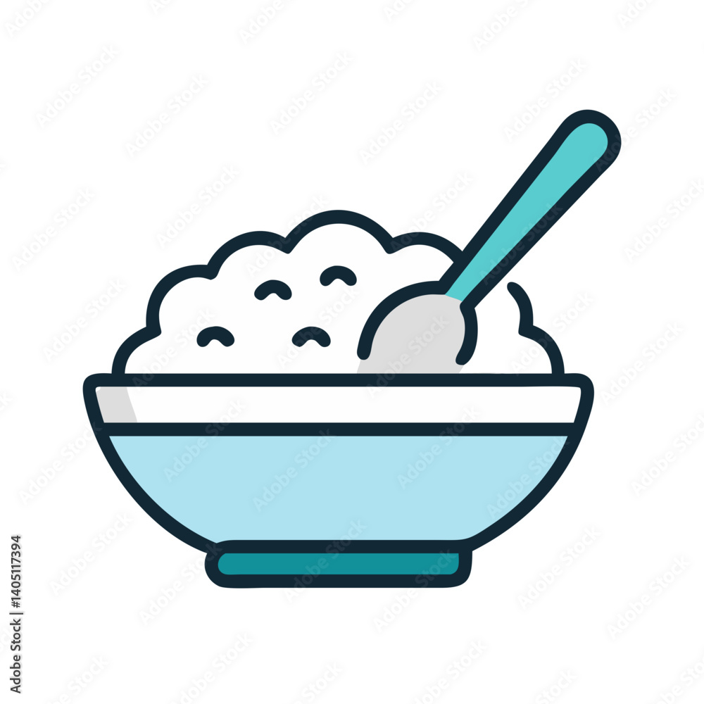 Rice Bowl with Spoon Icon Representing Side Dish and Traditional Meal Rice Bowl with Spoon Icon Representing Side Dish and Traditional Meal